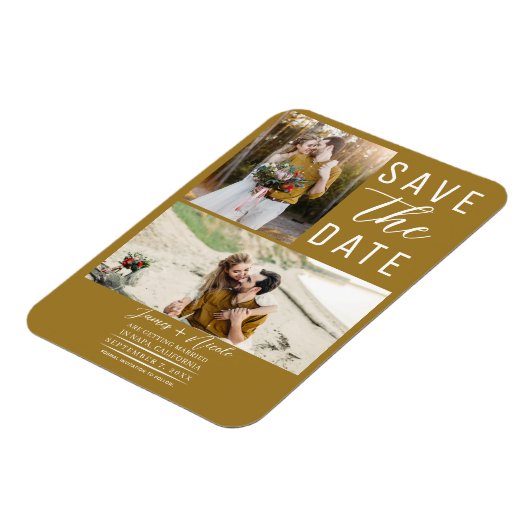 Magnet Flexible Rustic Gold 2 Photos Enregistrer le Mariage de dat (Côté Gauche)