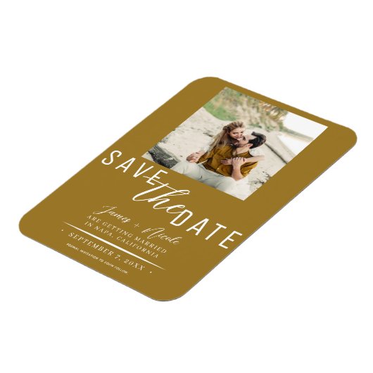 Magnet Flexible Rustic Gold Enregistrer la date Mariage photo (Côté Gauche)