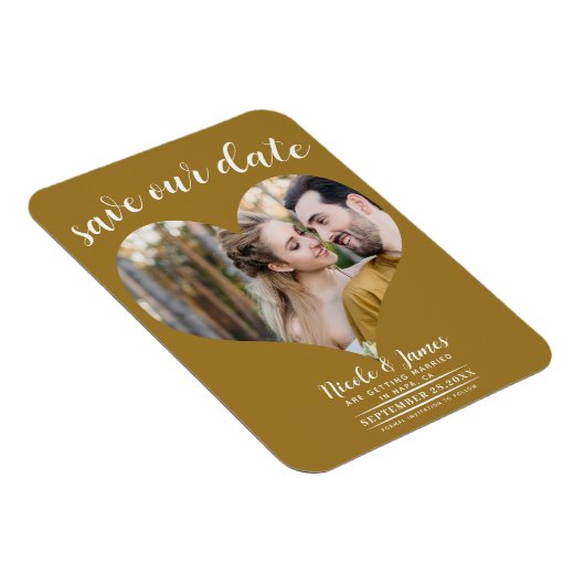 Magnet Flexible Rustic Gold Heart Photo Wedding Enregistrer la dat (Côté Droit)