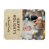 Magnet Flexible Rustic Happy Holidays Bokeh 2 Photo Collage (Horizontal)
