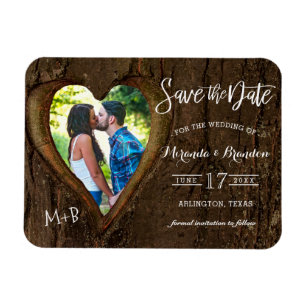 Magnet Flexible Rustic Heart avec votre photo Save the Date Mariag