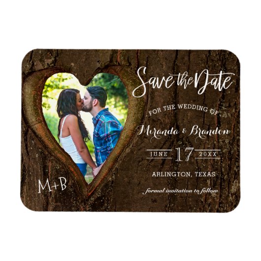 Magnet Flexible Rustic Heart avec votre photo Save the Date Mariag (Horizontal)