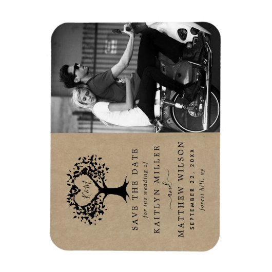 Magnet Flexible Rustic Heart Tree Photo Mariage Enregistrer La Dat (Vertical)