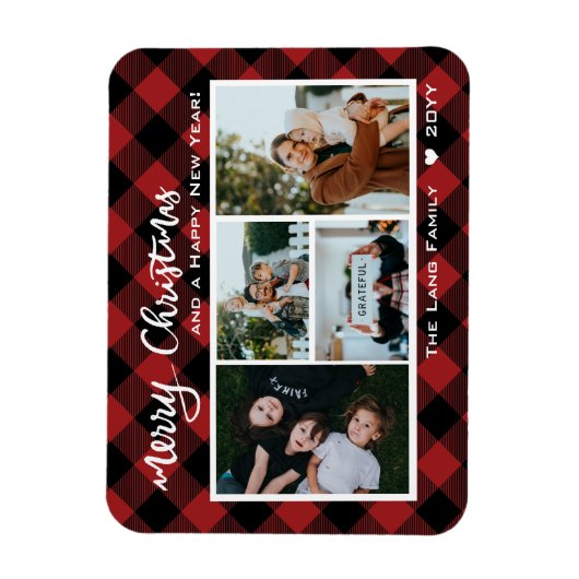Magnet Flexible Rustic Red Buffalo Check Joyeux Noël Collage (Vertical)
