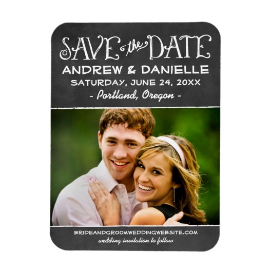 Magnet Flexible Rustic Script Chalkboard Photo Enregistrer la date (Vertical)