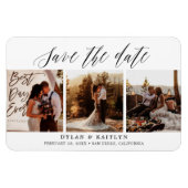 Magnet Flexible Rustic Script Trois Photos Save the Date 4x6 (Horizontal)