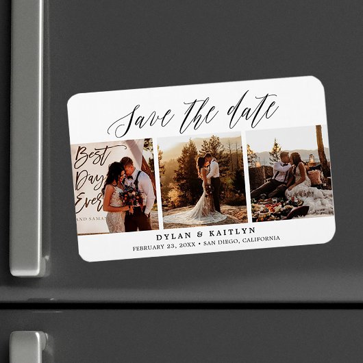 Magnet Flexible Rustic Script Trois Photos Save the Date 4x6