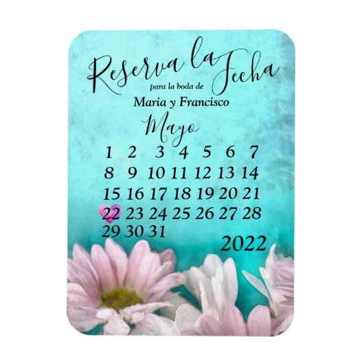 Magnet Flexible Rústico Margarita Floral Acuarel Reserva la Fecha (Vertical)