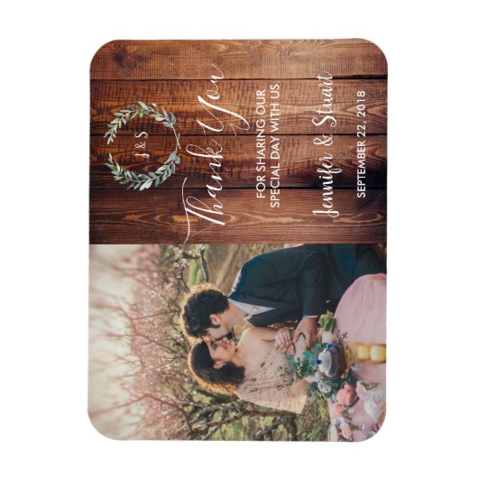 Magnet Flexible Rustique aquarelle feuille photo mariage Merci (Vertical)