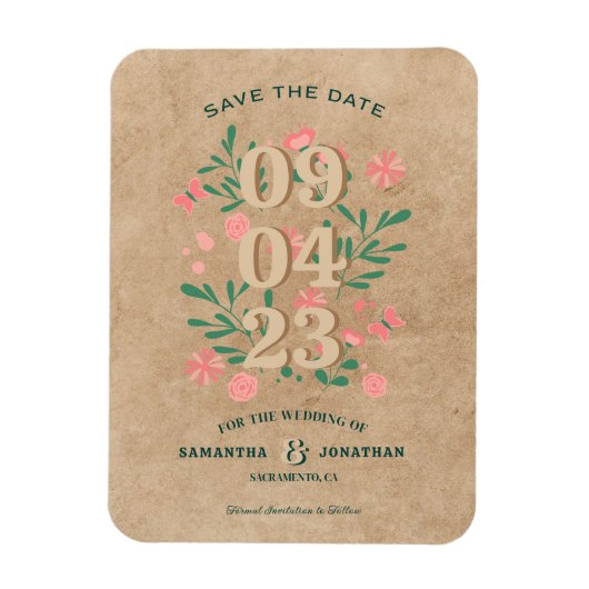 Magnet Flexible Rustique Enregistrer la date sans photo Mariage un (Vertical)