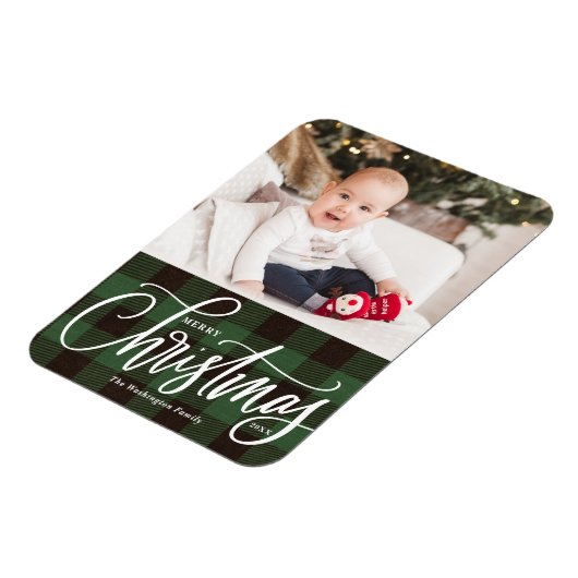 Magnet Flexible Rustique Green Plaid Joyeux Noël Photo (Côté Gauche)