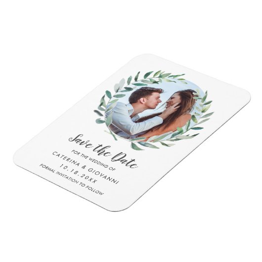 Magnet Flexible Rustique Olive Greenery Photo Wedding Enregistrer (Côté Gauche)
