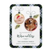 Magnet Flexible Rustique Plaid Famille Noël 2 Animaux de compagnie (Vertical)