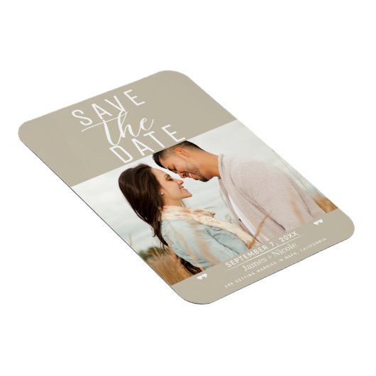 Magnet Flexible Sable moderne beige Enregistrer la date Mariage Ph (Côté Droit)
