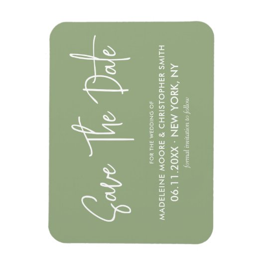 Magnet Flexible Sage Green Calligraphie Moderne Enregistrer La Dat (Vertical)