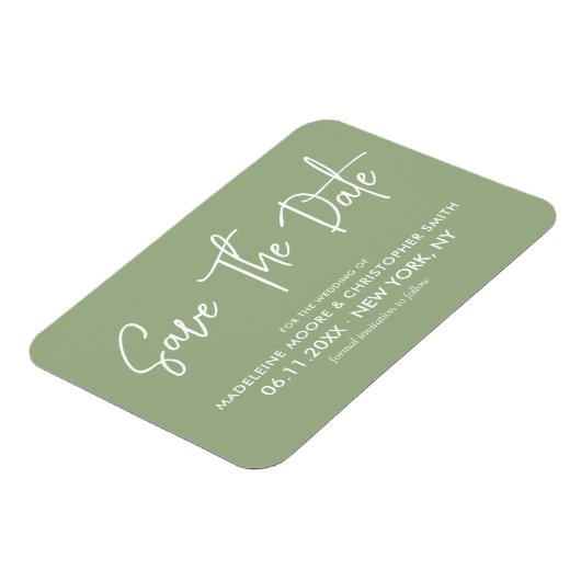 Magnet Flexible Sage Green Calligraphie Moderne Enregistrer La Dat (Côté Gauche)