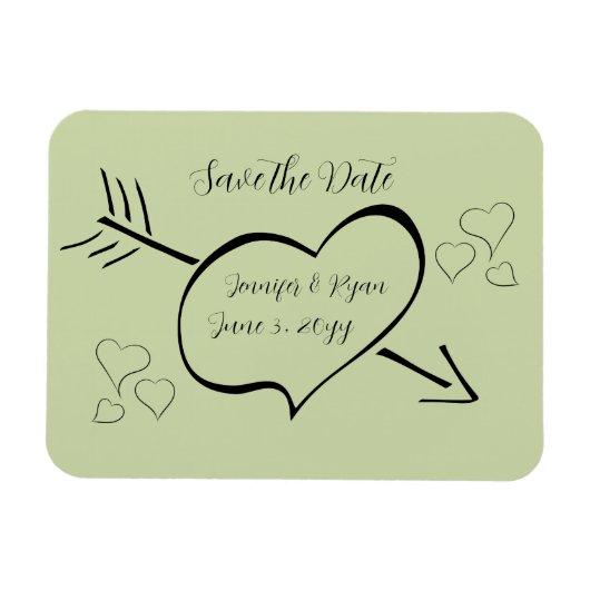 Magnet Flexible Sage Green Coeurs de calligraphie fantaisie Enregi (Horizontal)