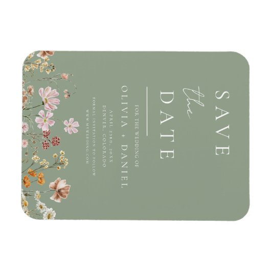 Magnet Flexible Sage Green Fleurs sauvages Boho Enregistrer la dat (Horizontal)