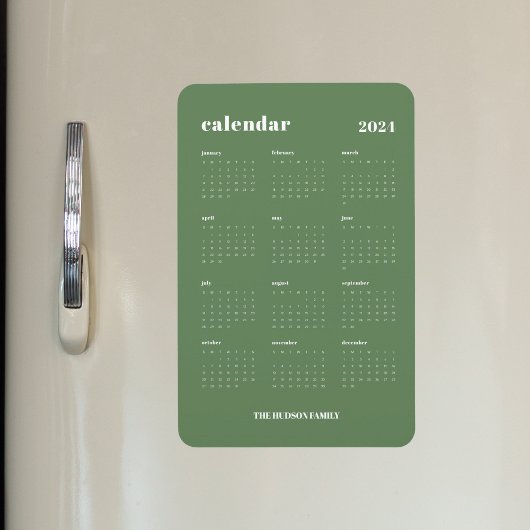 Magnet Flexible Sage Green Moderne Année complète Calendrier 2024