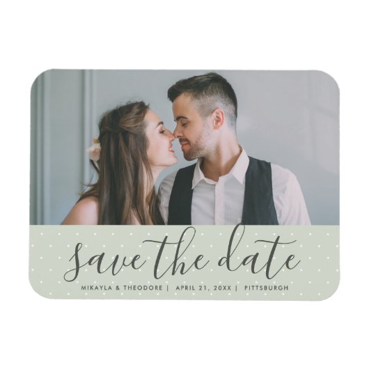 Magnet Flexible Sage vert avec points Enregistrer la date Mariage  (Horizontal)