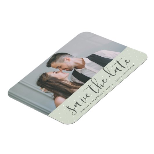 Magnet Flexible Sage vert avec points Enregistrer la date Mariage  (Côté Gauche)