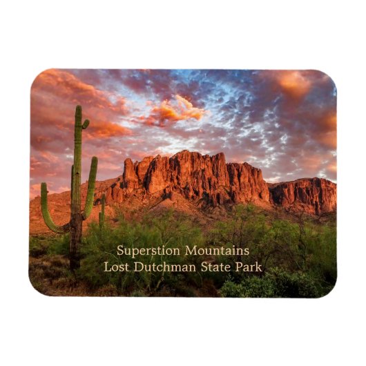 Magnet Flexible Saguaro Cactus Superstition Mountain Sunset Clouds (Horizontal)