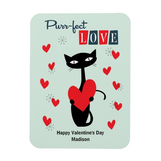 Magnet Flexible Saint-Valentin Chat Rétro Milieu de Siècle (Vertical)