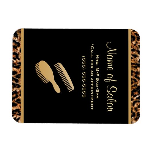 Magnet Flexible Salon de coiffure Leopard Noir et Or (Horizontal)