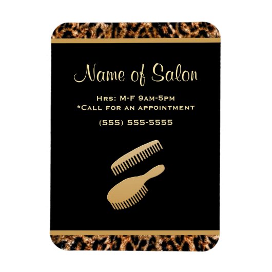 Magnet Flexible Salon de coiffure Leopard Noir et Or (Vertical)