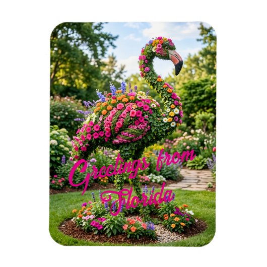 Magnet Flexible Salutations de Floride Flamingo Topiaire Tropical (Vertical)