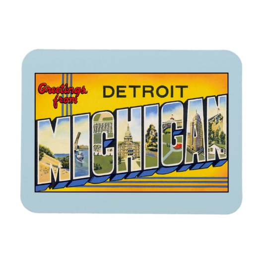 Magnet Flexible Salutations vintages de Detroit Michigan (Horizontal)