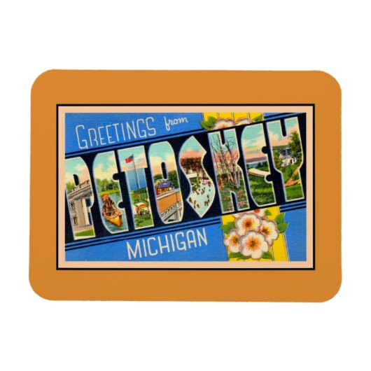 Magnet Flexible Salutations vintages de Petoskey Michigan (Horizontal)
