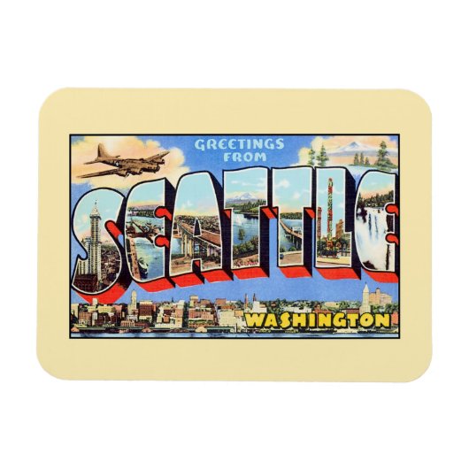 Magnet Flexible Salutations vintages de Seattle Washington (Horizontal)