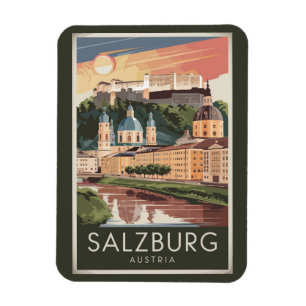 Magnet Flexible Salzbourg Autriche Illustration Voyage Art Vintage