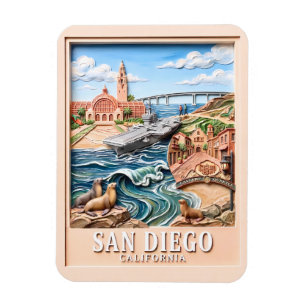 Magnet Flexible San Diego Californie Voyage Texturé 3D Monuments