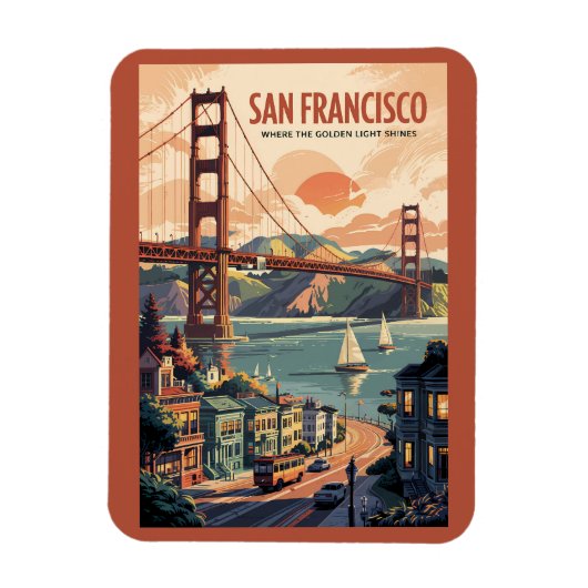 Magnet Flexible San Francisco California Skyline Travel Art Retro (Vertical)