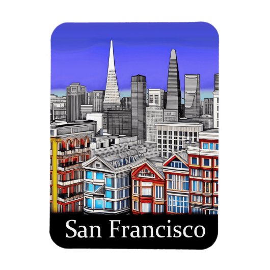 Magnet Flexible San Francisco Skyline Colour Line Art (Vertical)