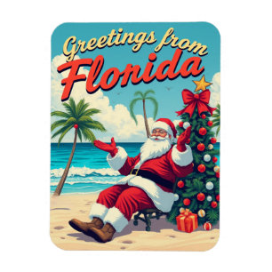 Magnet Flexible Santa Claus rétro vintage à la plage - Floride