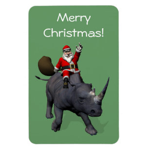 Magnet Flexible Santa Claus Rides Rhino Rhinoceros