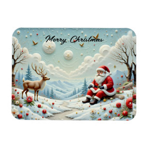 Magnet Flexible Santa et ses rennes dans un paysage enneigé
