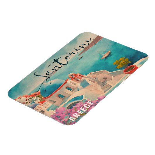 Magnet Flexible Santorin Grèce Ile Aquarelle Voyage Souvenir (Côté Gauche)