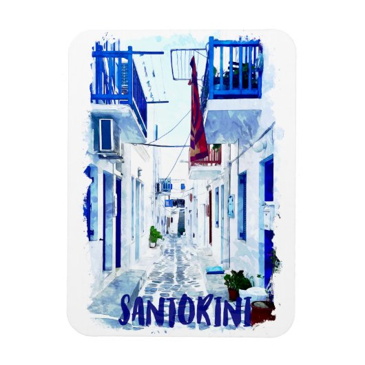 Magnet Flexible Santorin photo de voyage bleu et blanc (Vertical)