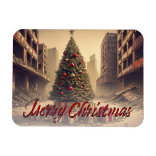 Magnet Flexible Sapin de Noël au milieu des ruines Joyeux Noël