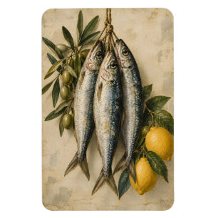 Magnet Flexible Sardines Vintage avec Citrons & Olives Mediterrane