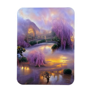 Magnet Flexible Saule rose au coucher du soleil près de l'étang