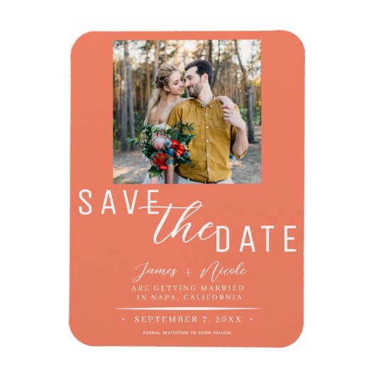 Magnet Flexible Saumon rose Enregistrer la date Mariage photo (Vertical)