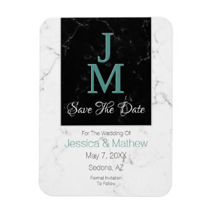 Magnet Flexible Sauvegarder la date, monogramme blanc et marbre no