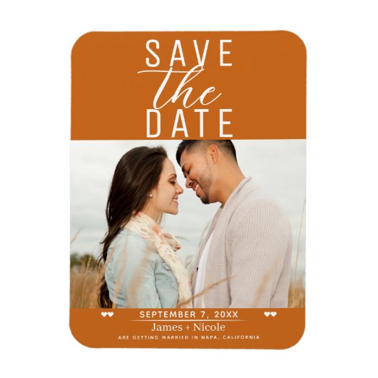 Magnet Flexible Sauver la date de mariage photo épice orange moder (Vertical)