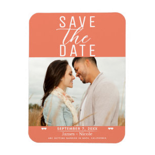 Magnet Flexible Sauver la date de mariage photo moderne saumon ros