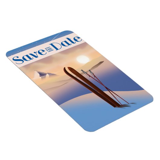 Magnet Flexible Sauver la date de mariage vintage ski (Côté Droit)